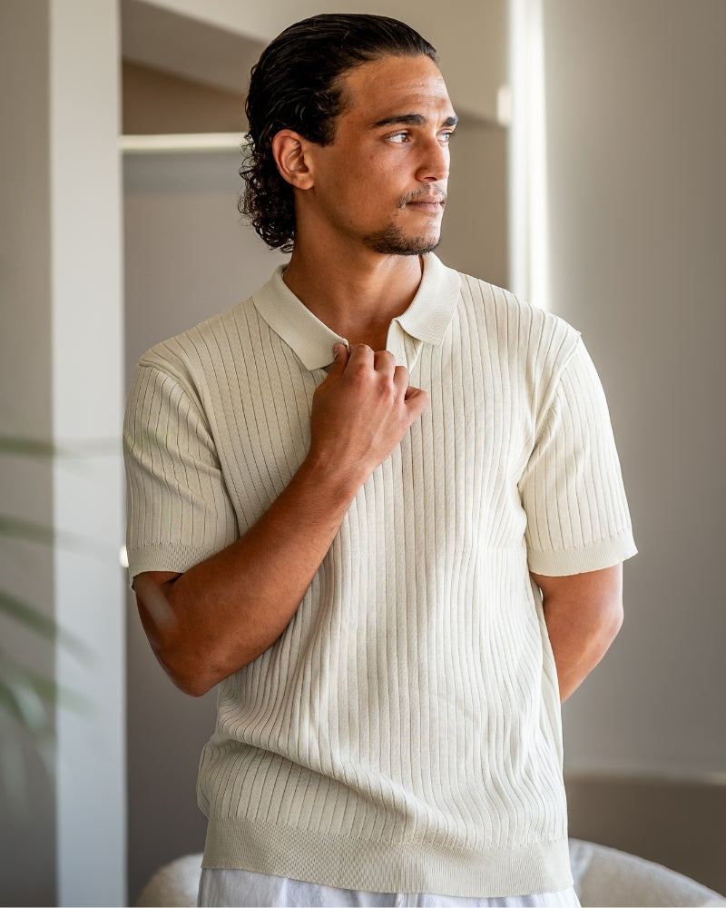 Gerippte Strick-Polo – Feine Merinowolle