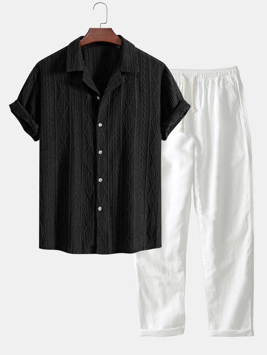 Chemise cubaine et pantalon en lin à jambe droite