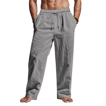 Men’s Linen Trousers – Relaxed Fit – Full Length – Drawstring Waist with Pockets