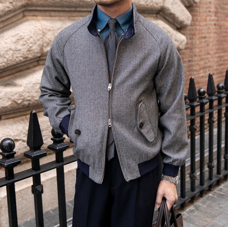 Wollmischung Harrington Fischgrätjacke