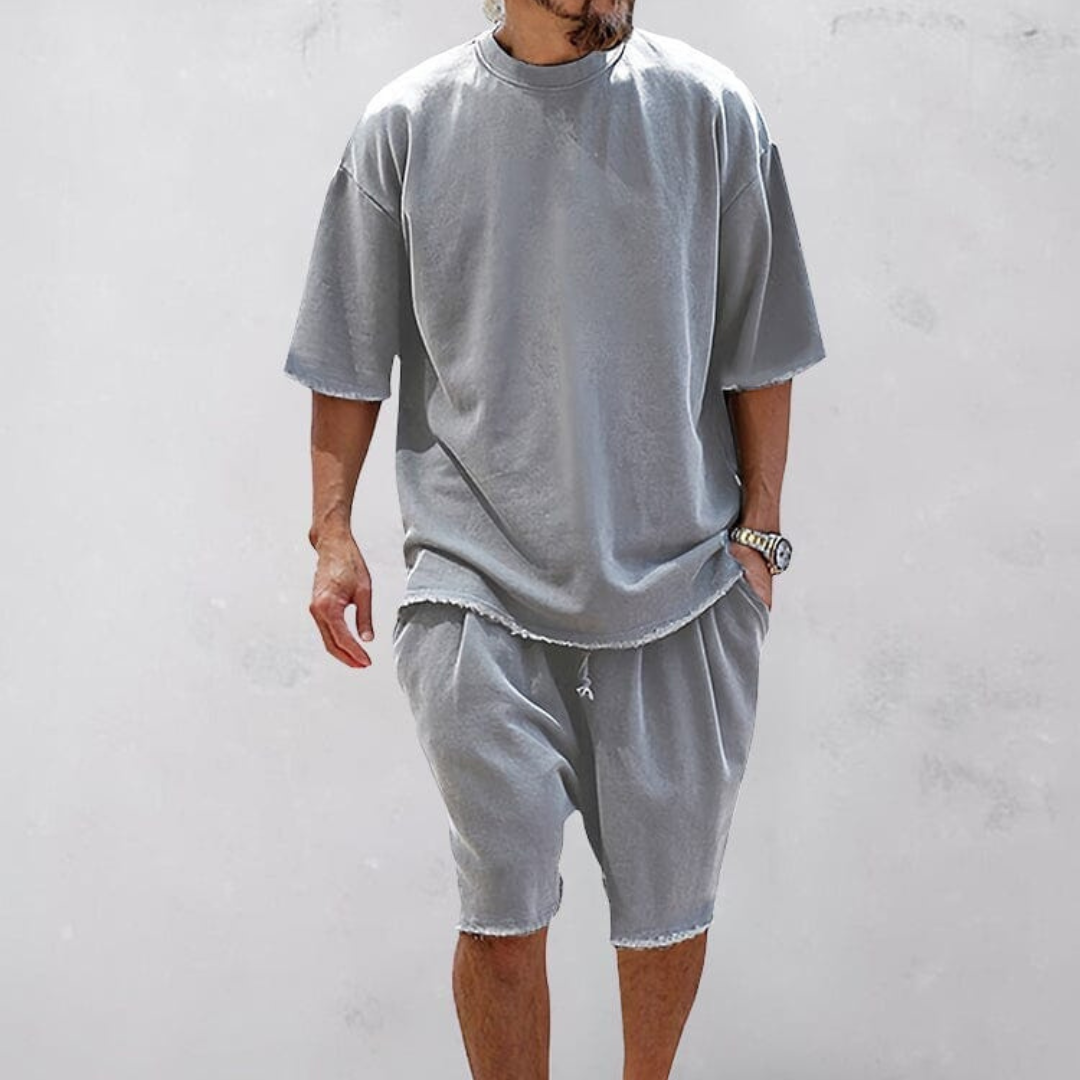Herren 100% Baumwolle T-Shirt & Shorts Set – Koordinierter Loungewear Set Sommer-Essential