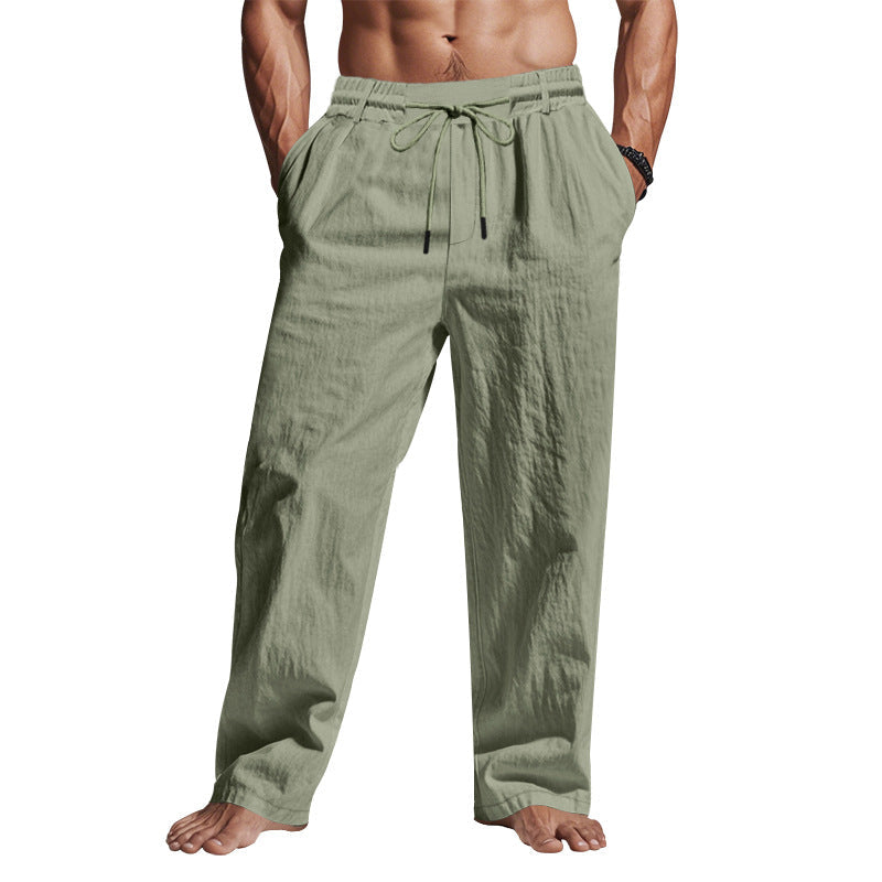 Pantalon en lin à cordon de serrage — longueur totale