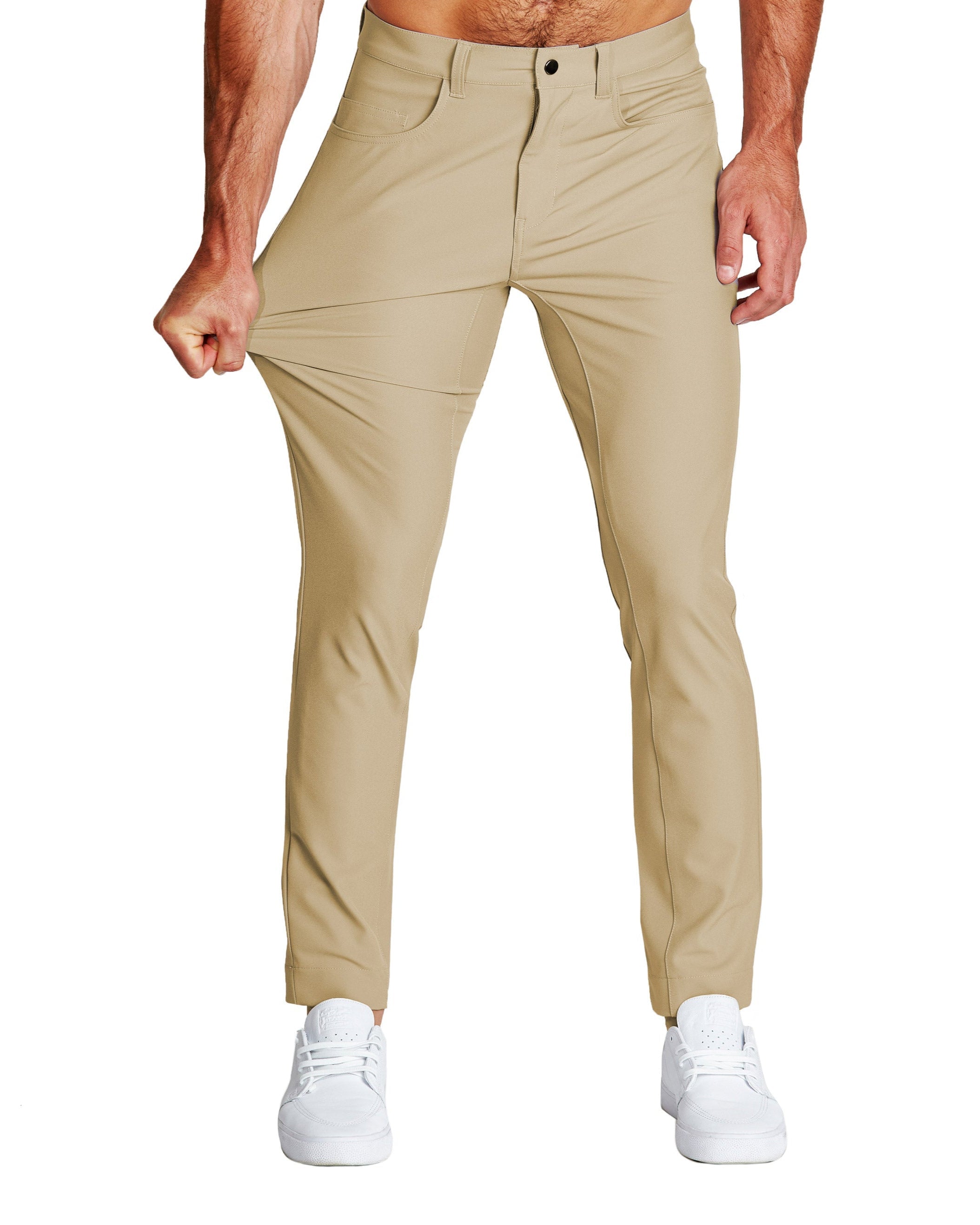 Athletisch geschnittene Stretch-Tech-Chino - Mittel Khaki