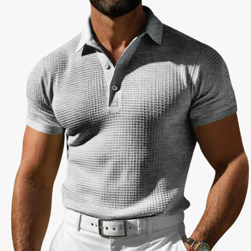 Men Waffle Knit Polo – Breathable 4-Season Comfort - Soft & Lightweight