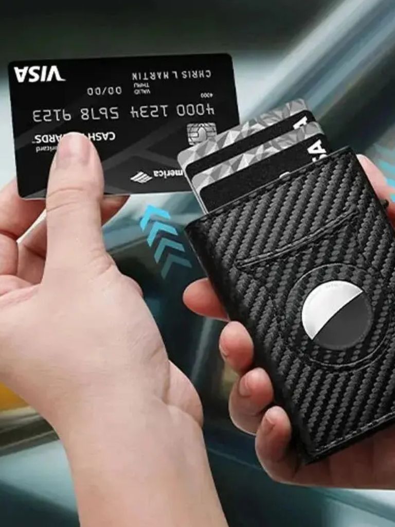Carbon Fiber Wallet with Air Tag Holder RFID Blocking - Cross & Crown