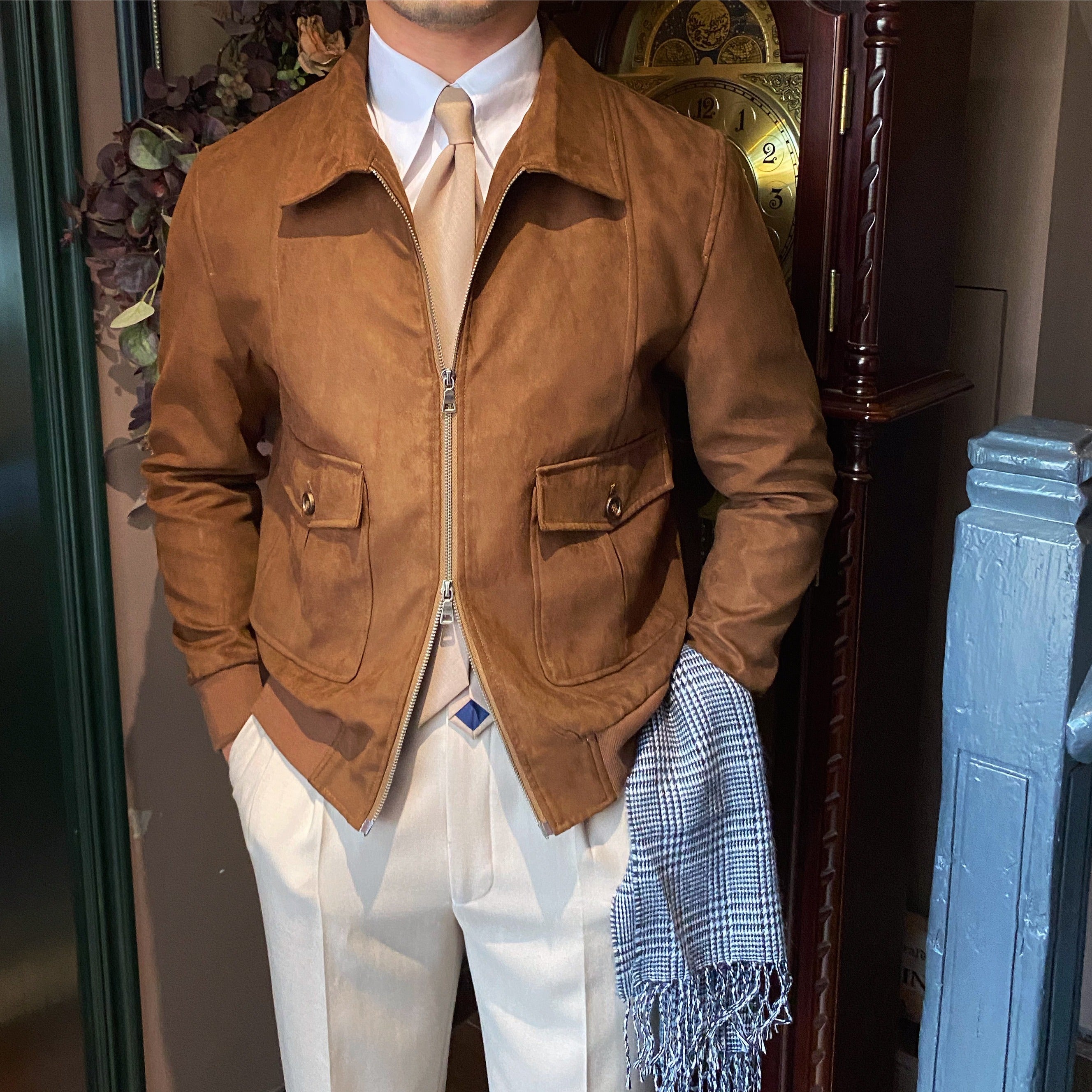 Kunstwildleder Reißverschluss Truckerjacke