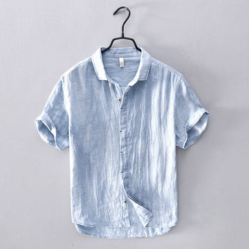 Men’s Linen Shirt - Breathable Lightweight Fabric - Short Sleeve Button-Up Casual Wear