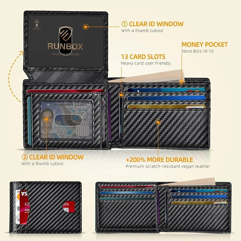 Herren Ultra Slim RFID Leder Geldbörse Carbonfaser
