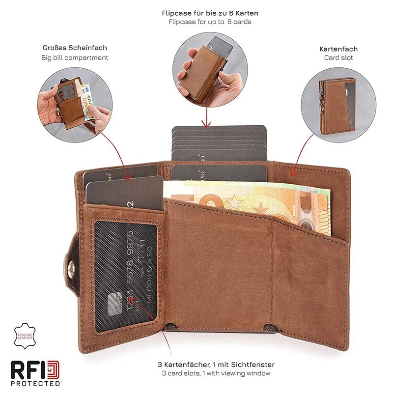 Pop-Up RFID-Geldbörse aus echtem Leder – Schlanker Schutz, müheloser Zugriff