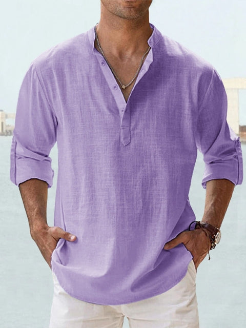 Leinen-Baumwolle Henley — Lange Ärmel