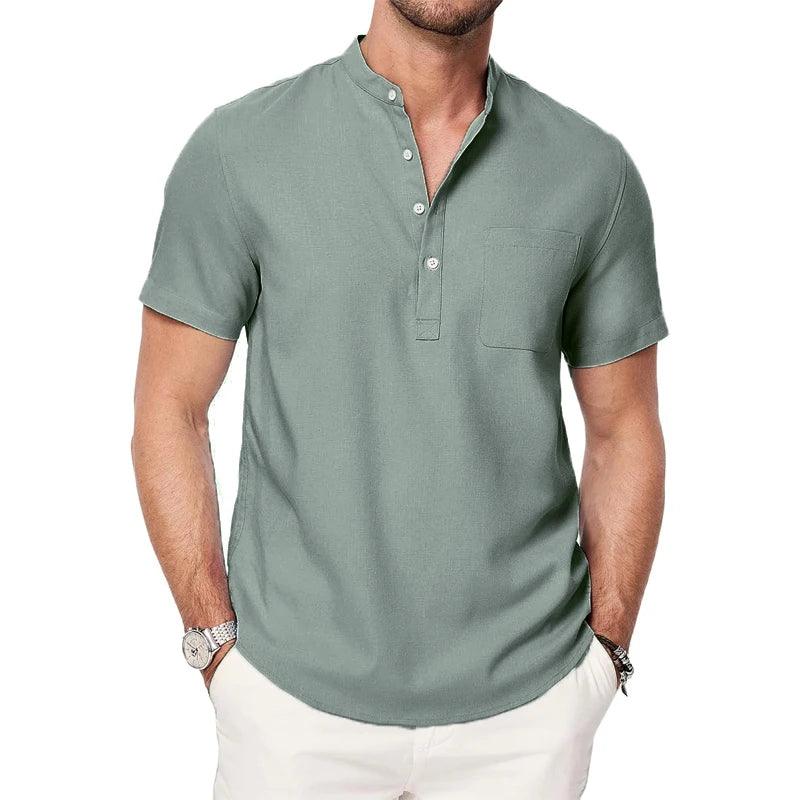 Shoreline Henley | Herren Leichtes Baumwoll-Strandhemd mit Tasche