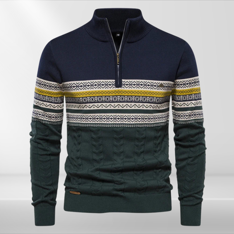 Rudy Retro Pattern Zip Sweater – Men’s Classic Knit Pullover
