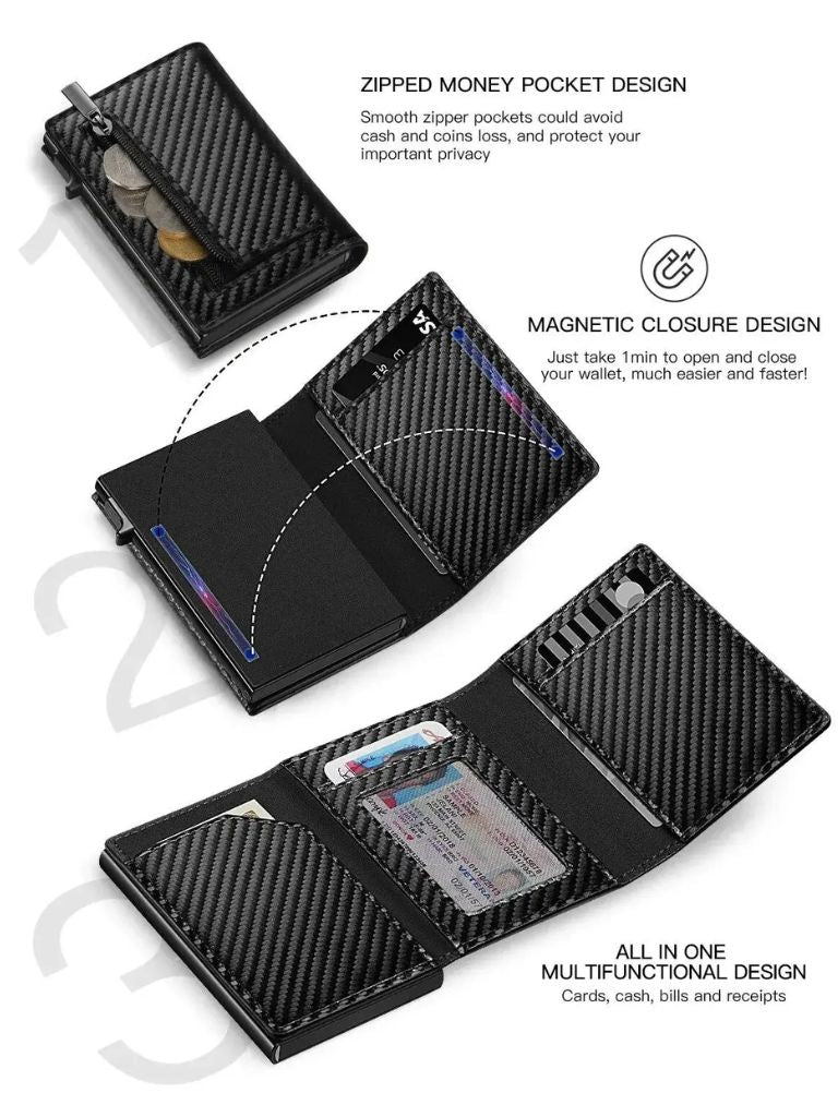 Carbon Fiber Wallet with Air Tag Holder RFID Blocking - Cross & Crown