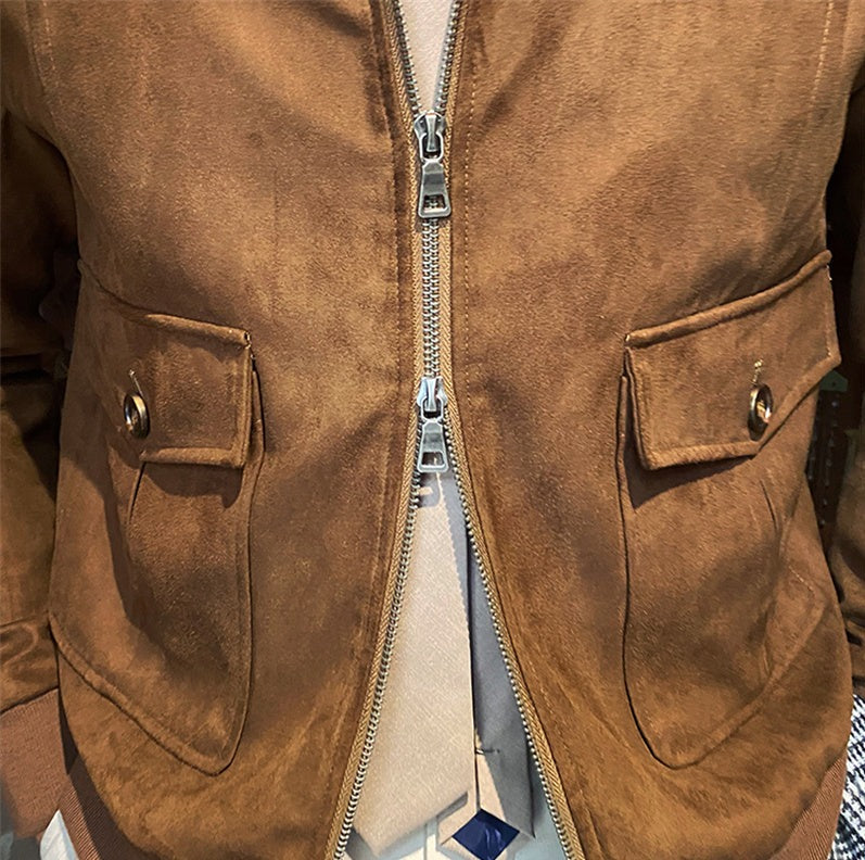 Kunstwildleder Reißverschluss Truckerjacke