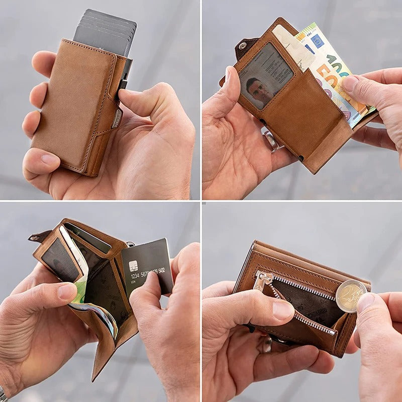 Pop-Up RFID-Geldbörse aus echtem Leder – Schlanker Schutz, müheloser Zugriff