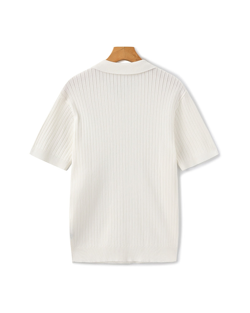 Gerippte Strick-Polo – Feine Merinowolle