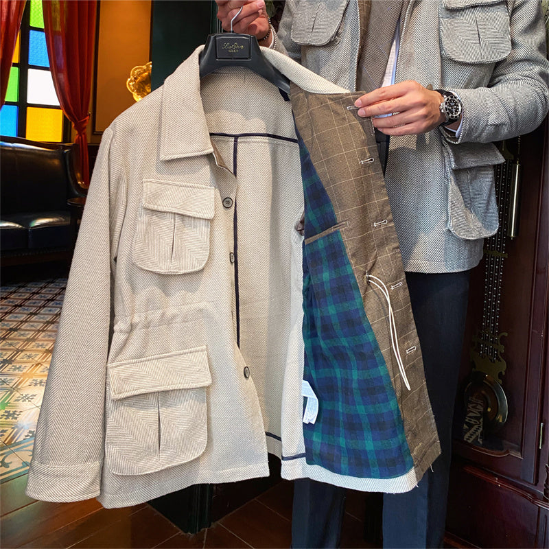 Gefütterte Hahnentritt-Wolljacke