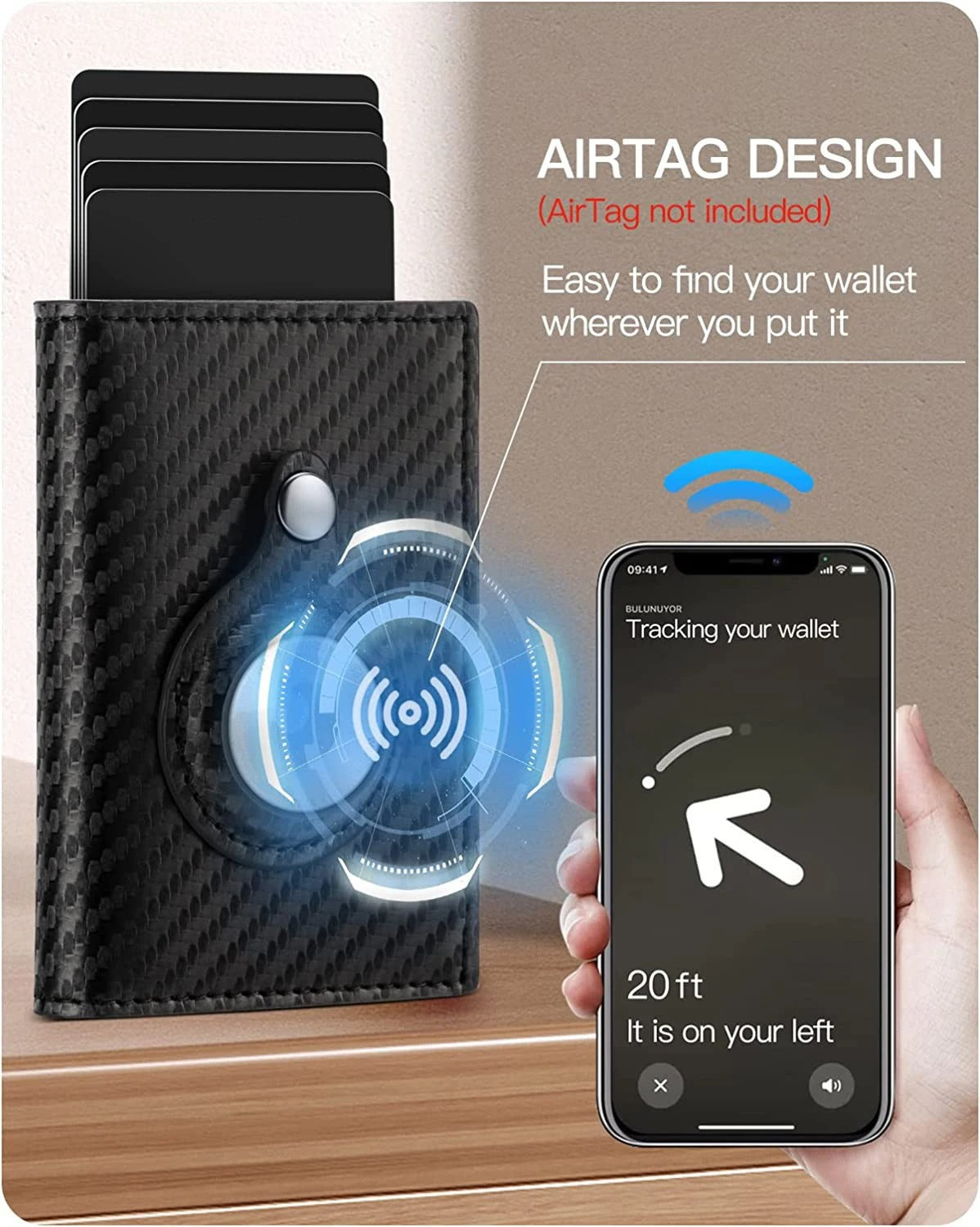 Smart Carbon RFID Geldbörse mit automatischem Pop-Up Kartenfach