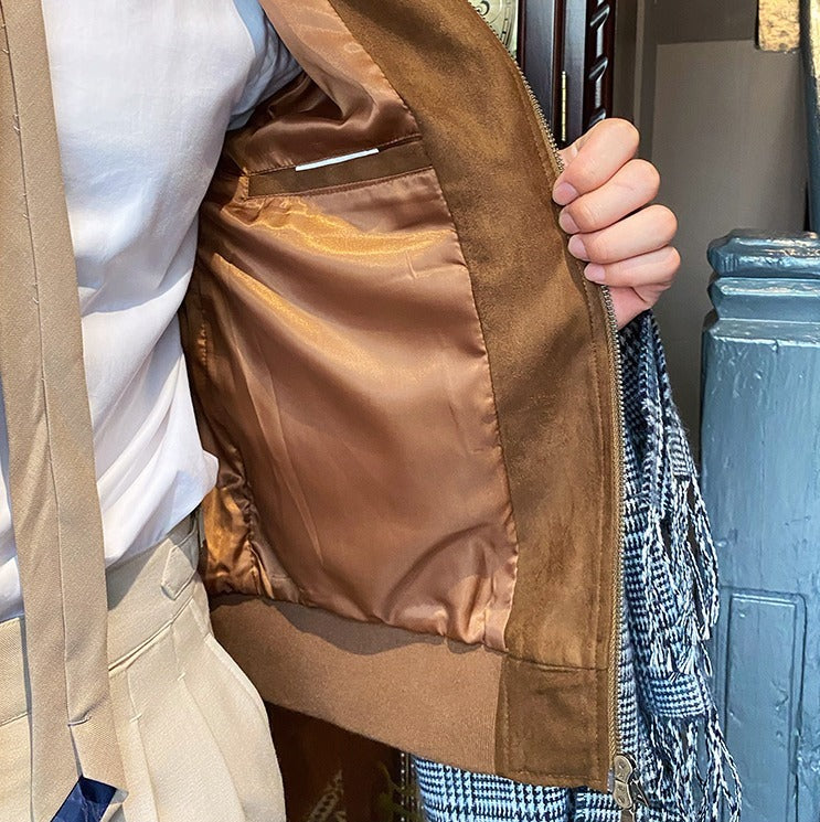 Kunstwildleder Reißverschluss Truckerjacke