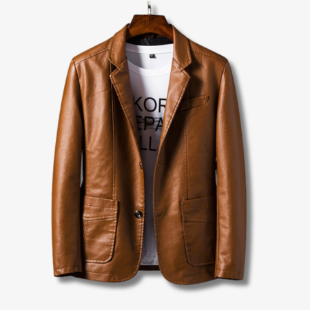 Stilvolle Herren-Lederjacke mit Stehkragen und Knopfverschluss