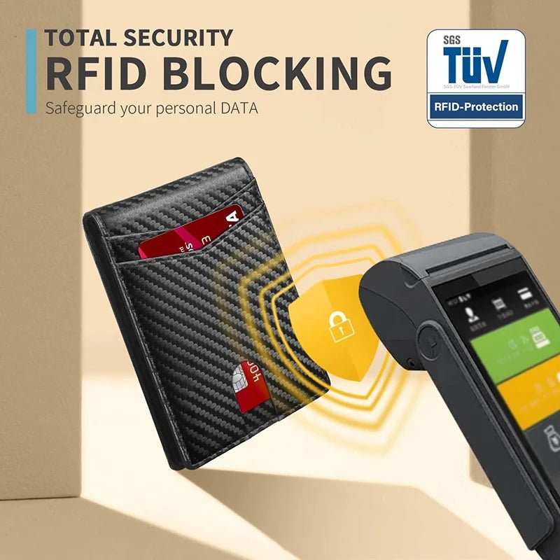 Herren Ultra Slim RFID Leder Geldbörse Carbonfaser