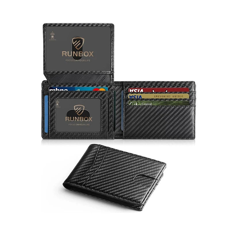 Herren Ultra Slim RFID Leder Geldbörse Carbonfaser