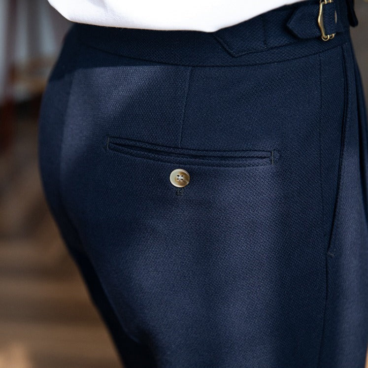London Wollmischung Strukturierte Doppelgefaltete Hose
