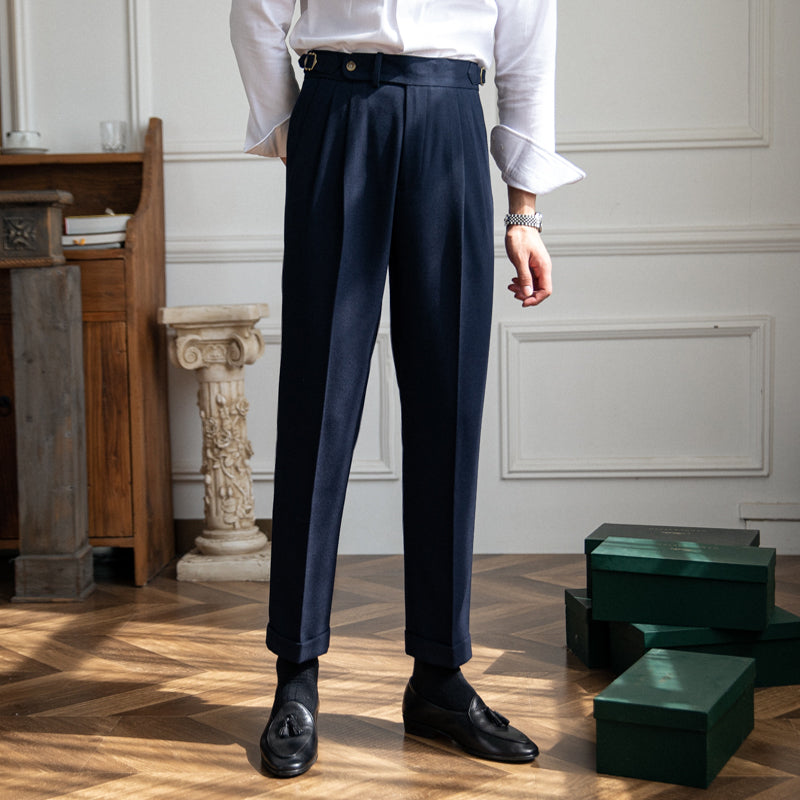 London Wollmischung Strukturierte Doppelgefaltete Hose