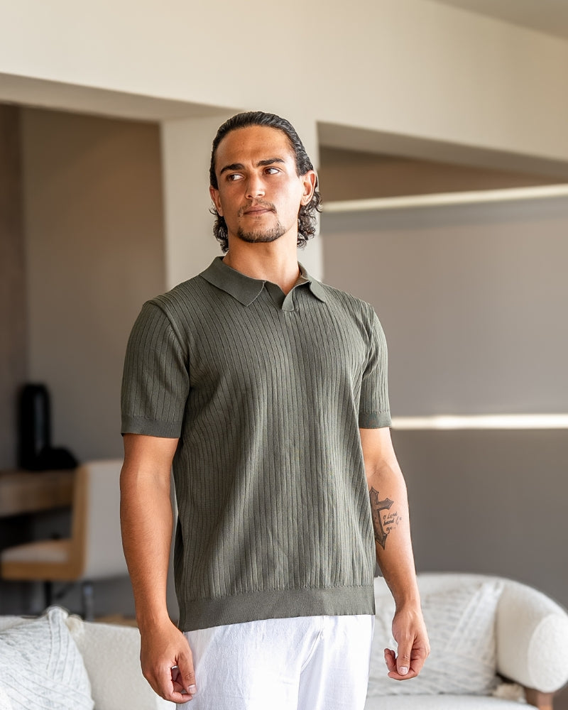 Gerippte Strick-Polo – Feine Merinowolle