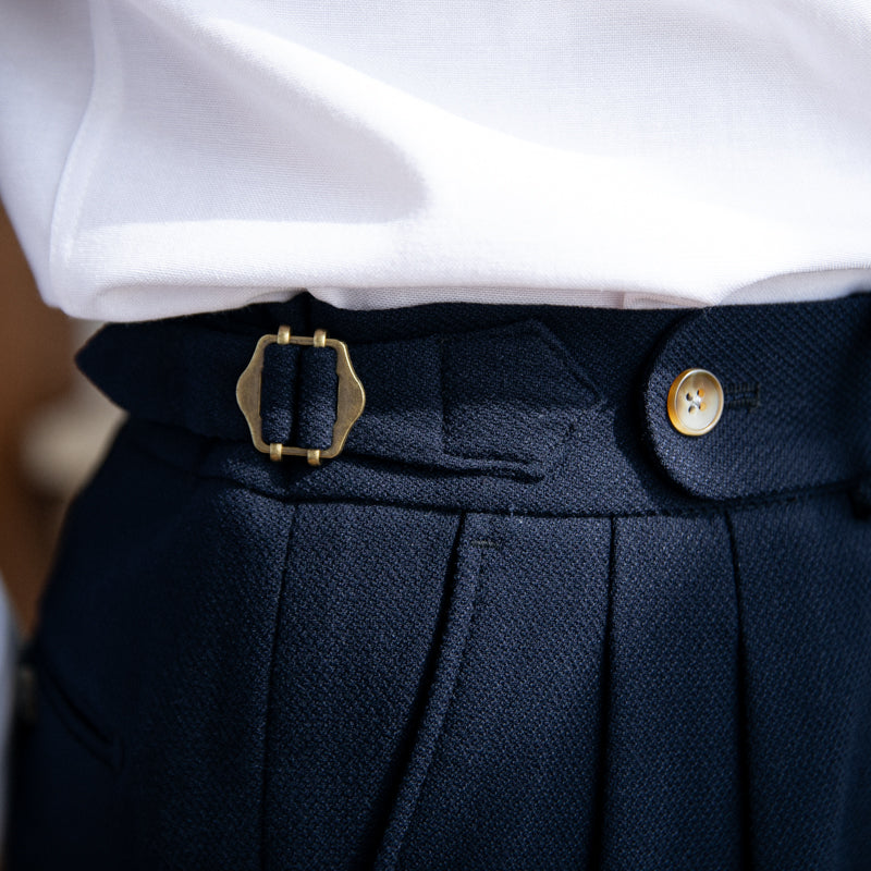 London Wollmischung Strukturierte Doppelgefaltete Hose