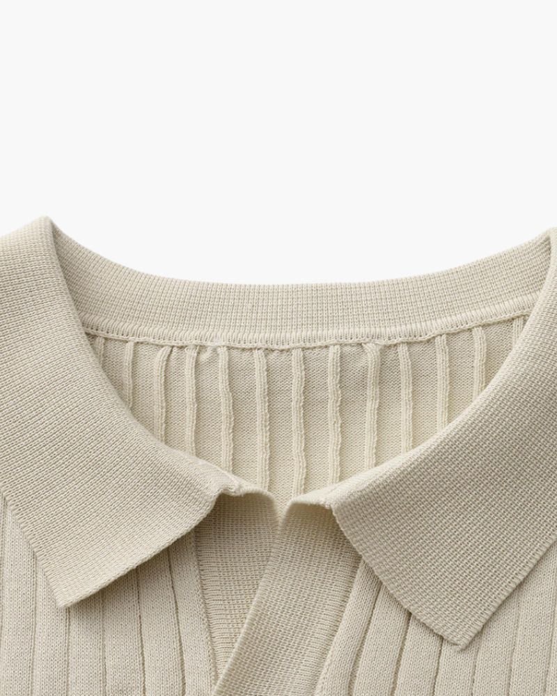 Gerippte Strick-Polo – Feine Merinowolle