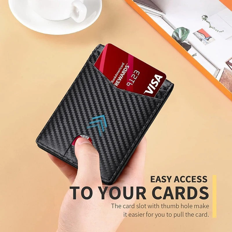 Herren Ultra Slim RFID Leder Geldbörse Carbonfaser