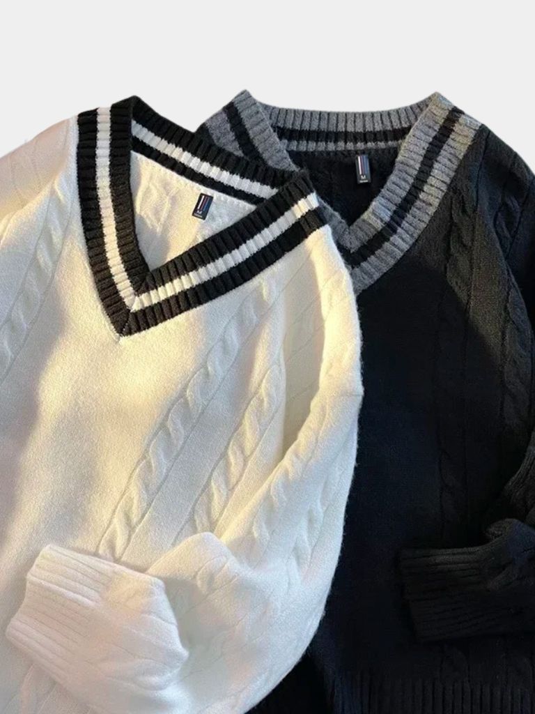 Minimalistischer V-Ausschnitt Pullover - Fayymont Co