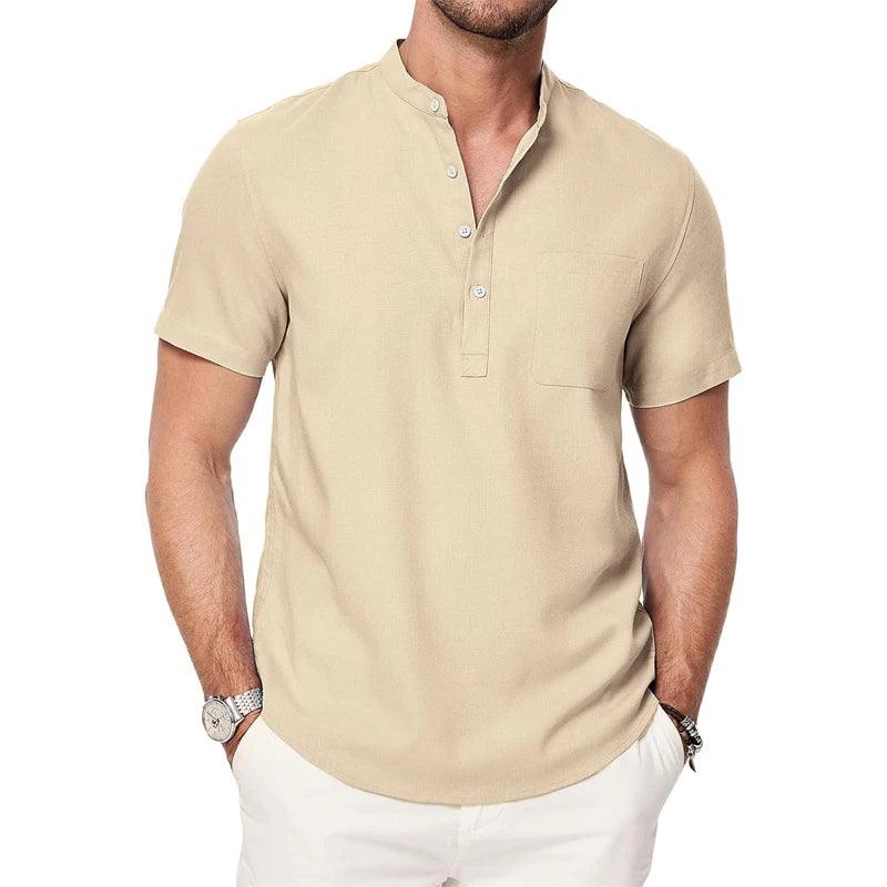 Shoreline Henley | Herren Leichtes Baumwoll-Strandhemd mit Tasche