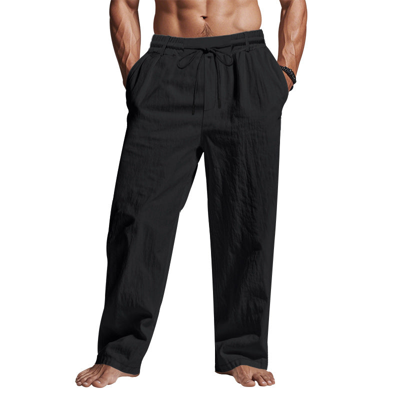 Pantalon en lin à cordon de serrage — longueur totale