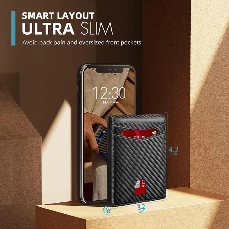 Herren Ultra Slim RFID Leder Geldbörse Carbonfaser