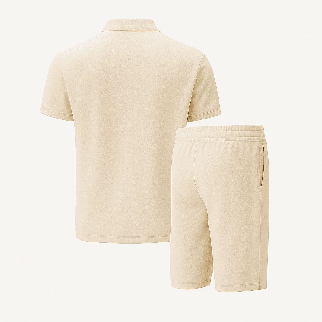 Kit Männer Soft Waffle Strick Sommer – Leichtes Passendes Polohemd & Shorts