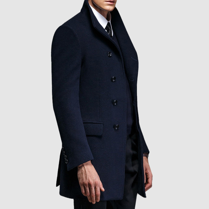 Men’s Merino Wool Blend Overcoat with High Collar