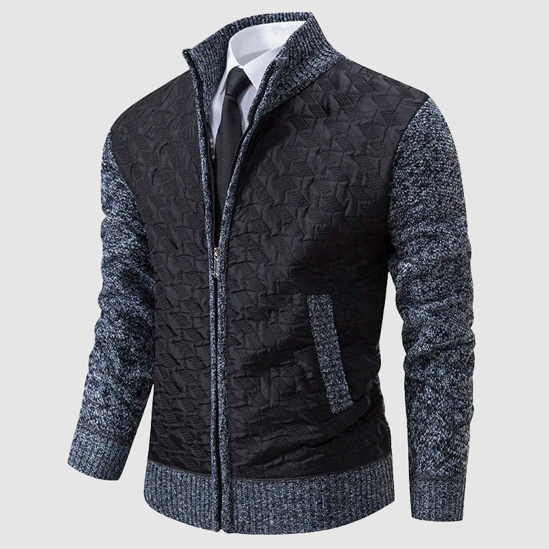 Men’s Quilted Knit Jacket with Stand Collar