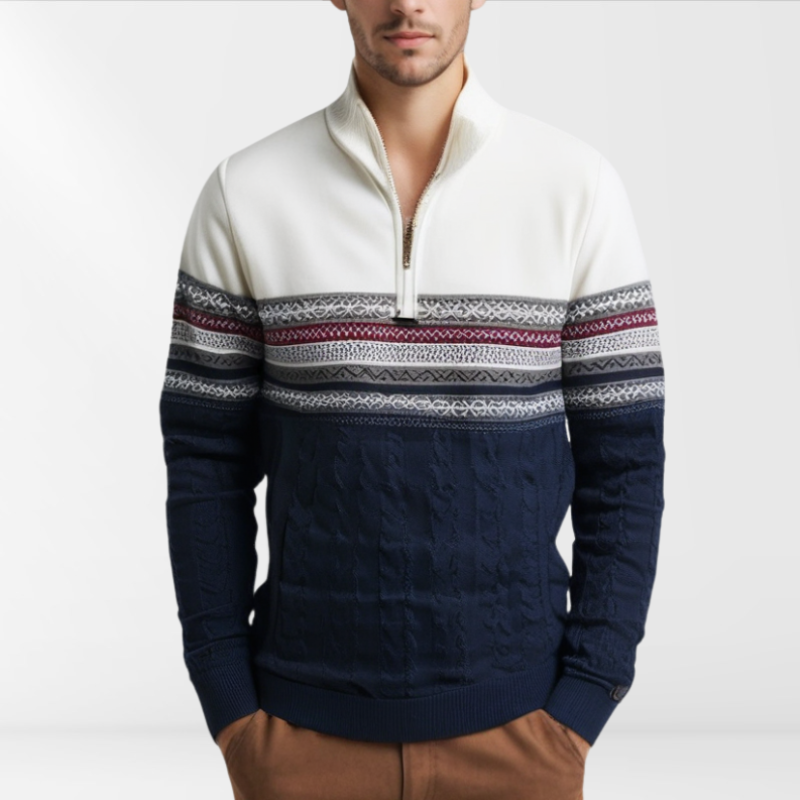 Rudy Retro Pattern Zip Sweater – Men’s Classic Knit Pullover