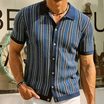 Luis - Stylish striped button-up polo shirt