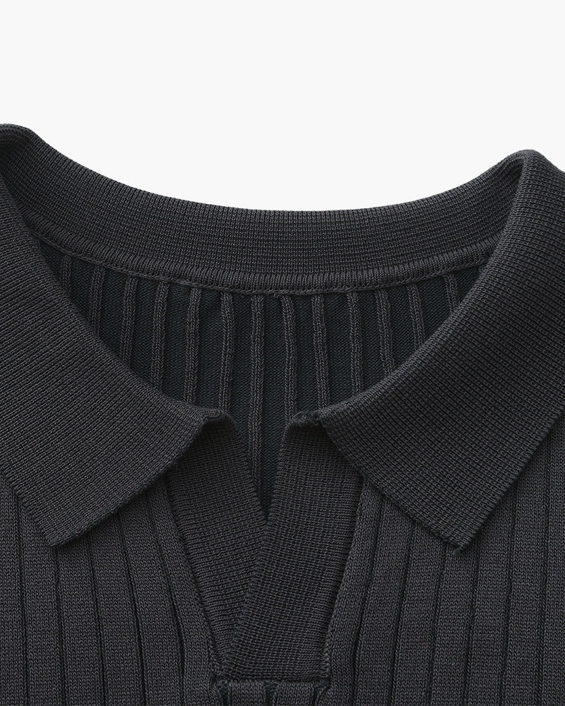 Gerippte Strick-Polo – Feine Merinowolle