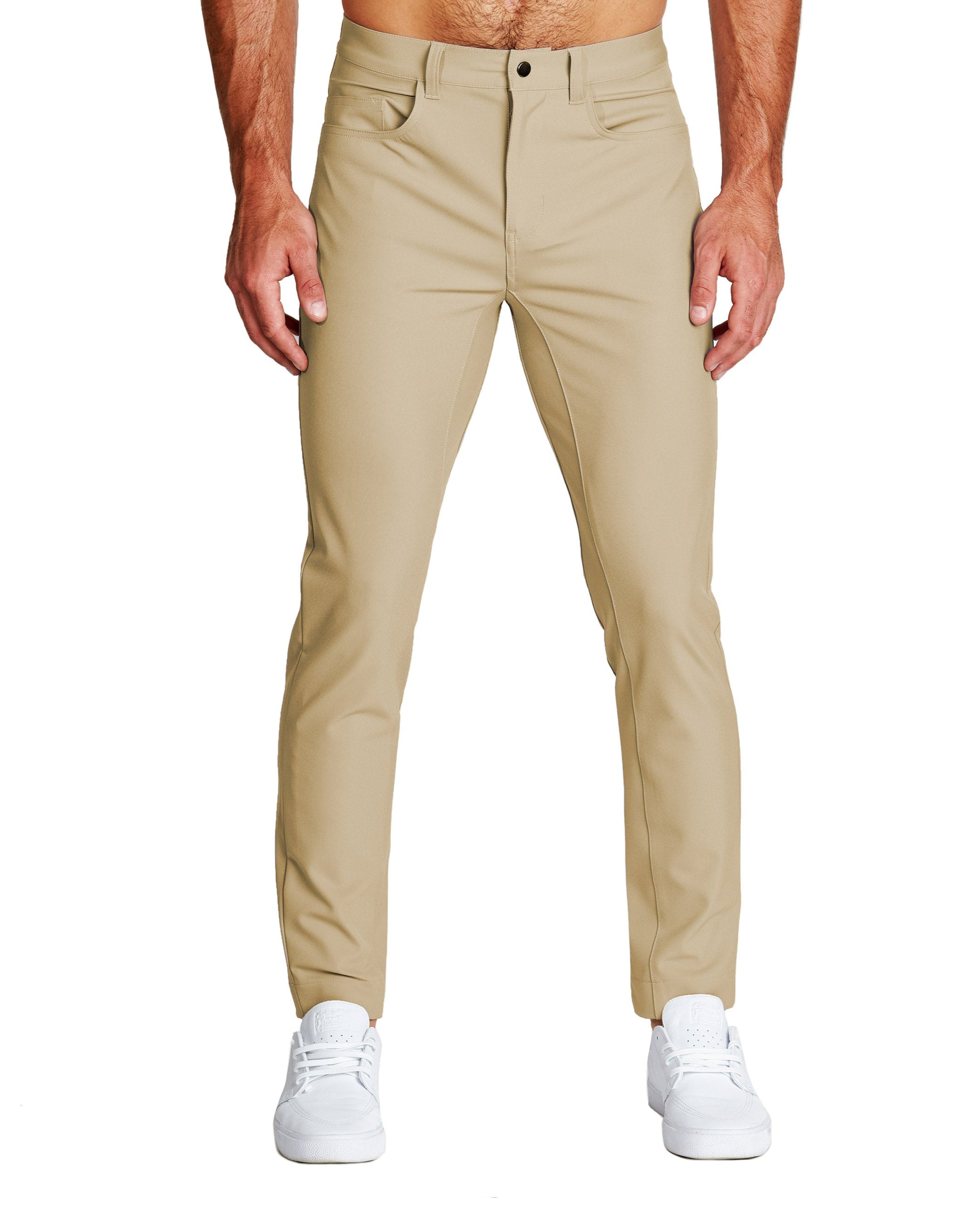 Athletisch geschnittene Stretch-Tech-Chino - Mittel Khaki