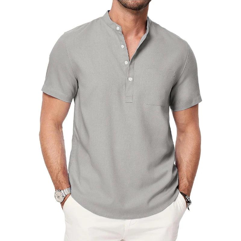 Shoreline Henley | Herren Leichtes Baumwoll-Strandhemd mit Tasche