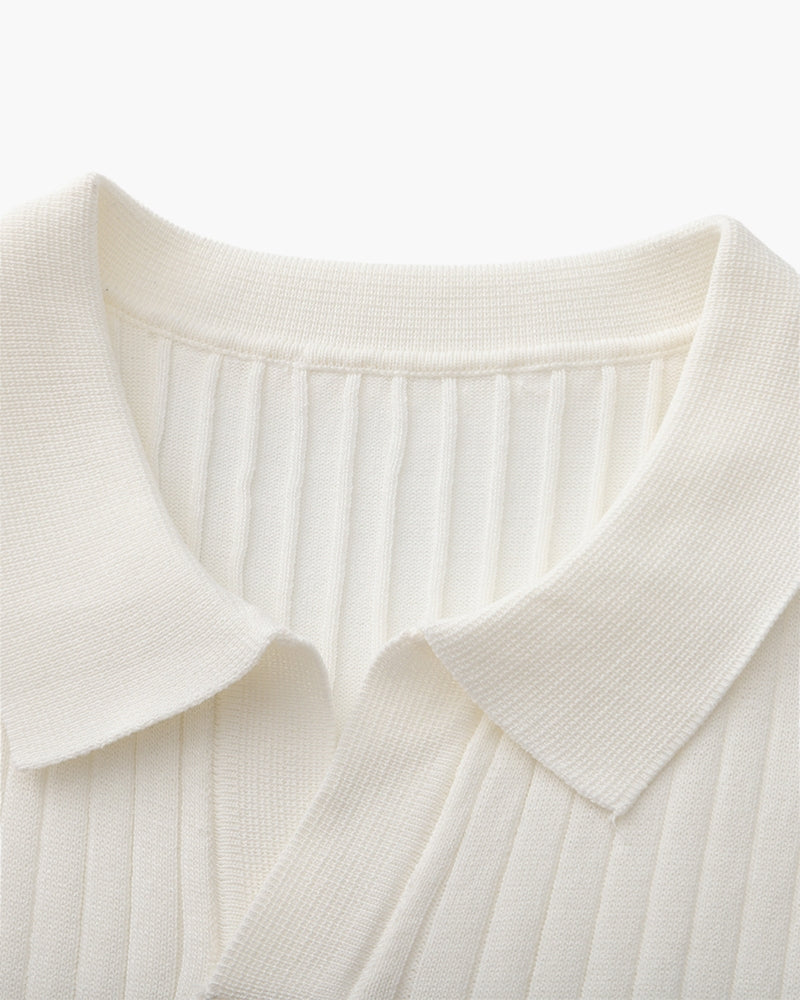 Gerippte Strick-Polo – Feine Merinowolle