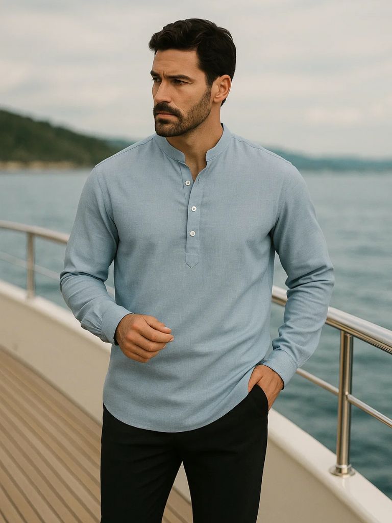 Casual Henley Neck Long Sleeve T-Shirt