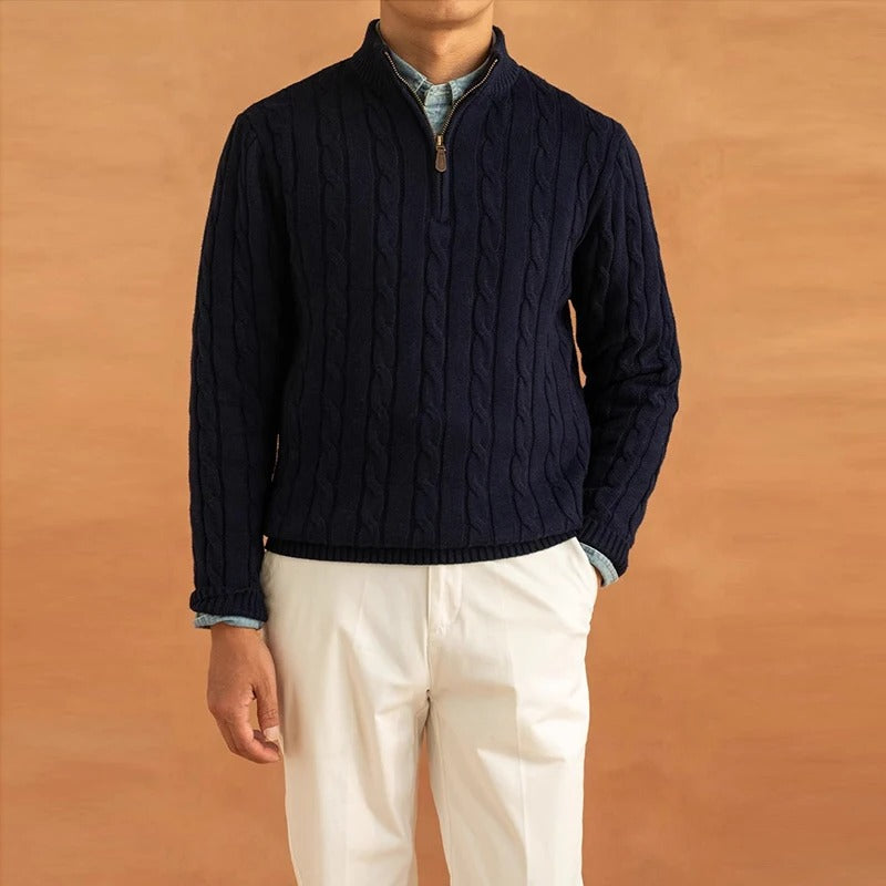 Old Money Jacquard Stehkragenpullover