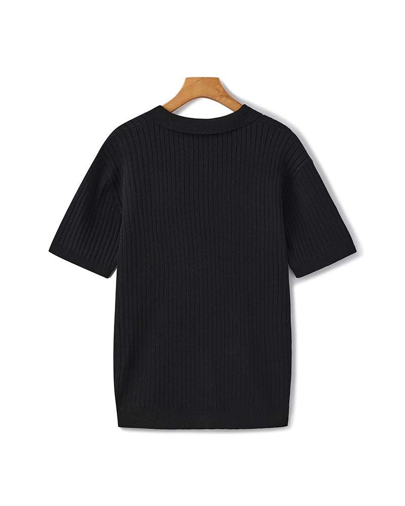 Gerippte Strick-Polo – Feine Merinowolle