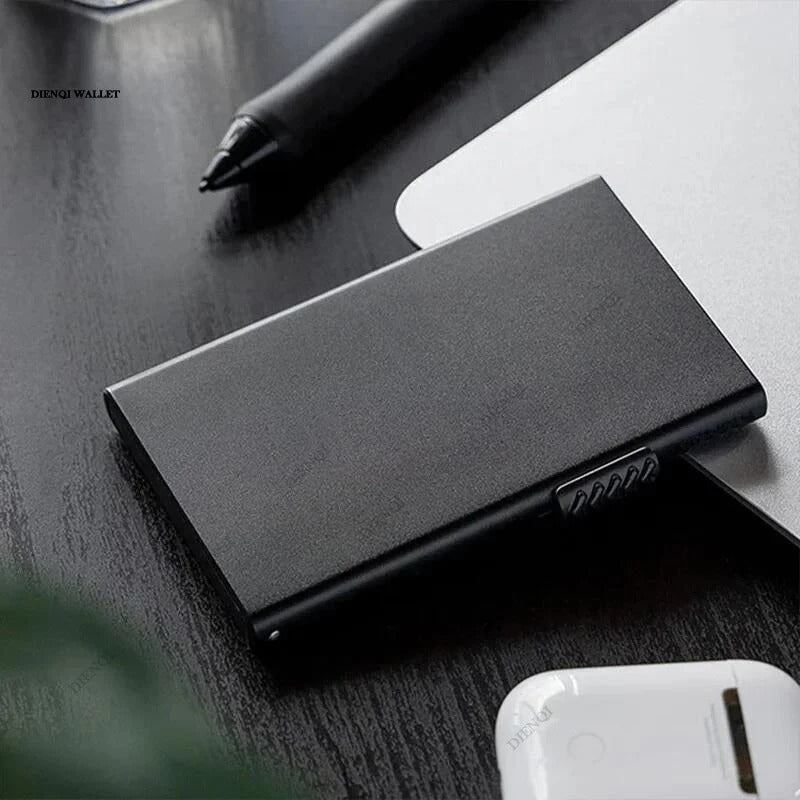 RFID-blockierende minimalistische Metall-Geldbörse mit Pop-Up-Kartenhalter für Männer und Frauen - schlankes, sicheres und stilvolles schwarzes Design