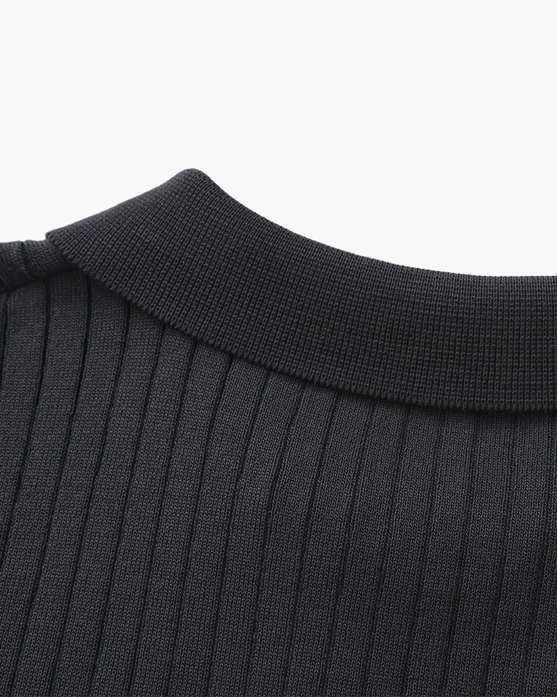 Gerippte Strick-Polo – Feine Merinowolle